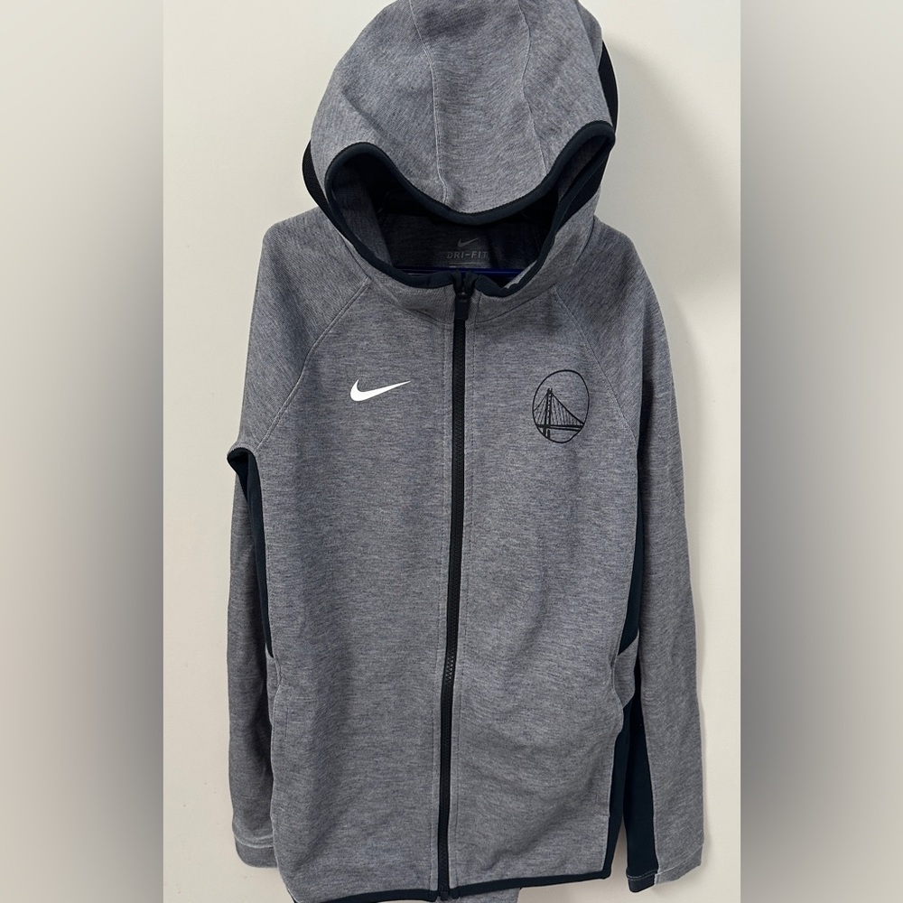 NWOT Nike Golden State Warriors Hoodie Sweatshirt Kids Lg Gray Dri-Fit Zip NBA